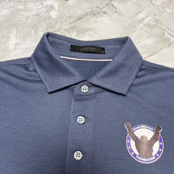Greyson Omaha Golf Polo Mark Messier Foundation SIZE L Blue Short Sleeve Shirt - Picture 8 of 13